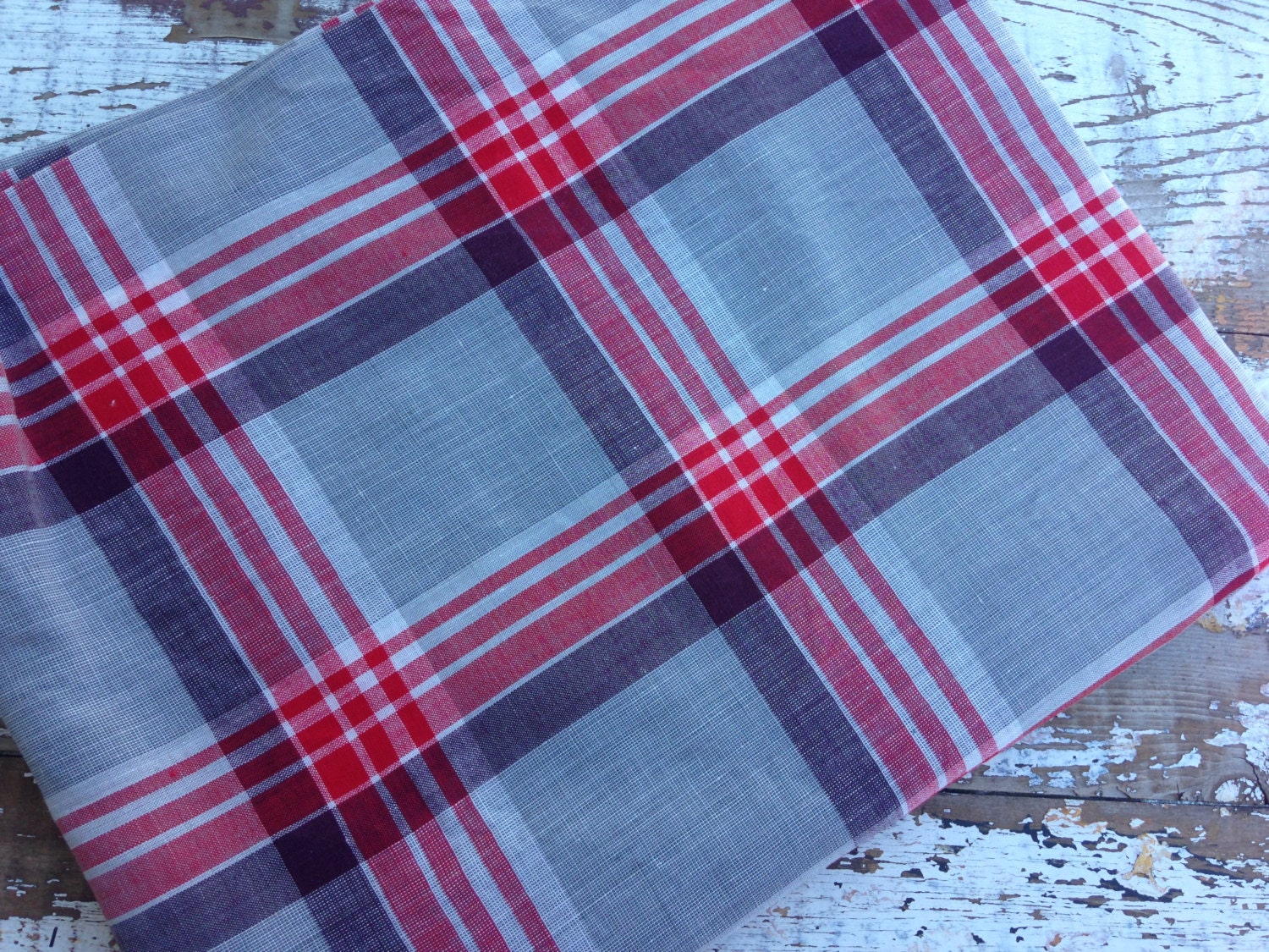 Fall Plaid Fabric-Red and Grey-Cotton Blend