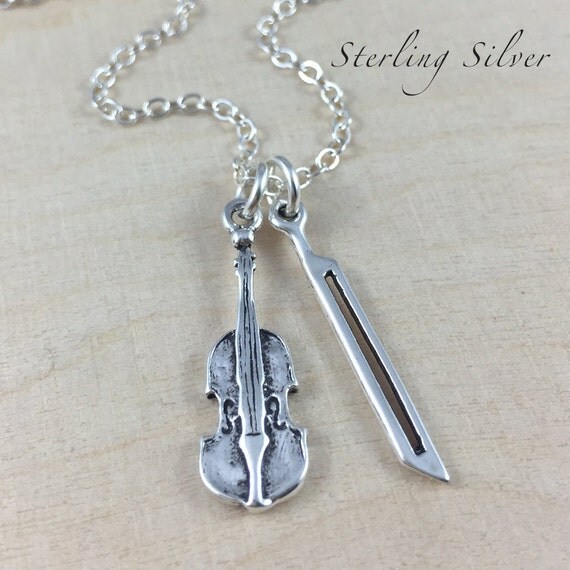 Items similar to Sterling Silver Violin Charm Necklace, Violinist Gift