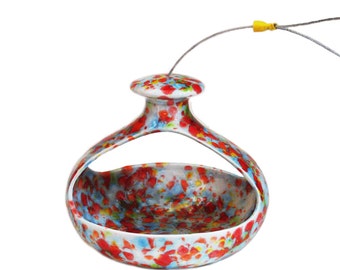 Colorful Ceramic Hanging Bird Feeder Retro Style Bright Colors with Strong Steel Cable Hanger for Patio Porch Balcony Yard Father's Day Gift