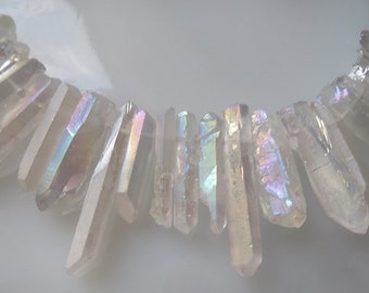 Clear Aura Quartz Raw Crystal Point Beads Avg Size 15 to 28mm - 15 pcs