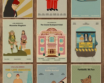 SALE - Set of 9 Wes Anderson 16x12 Minimalist Movie Posters