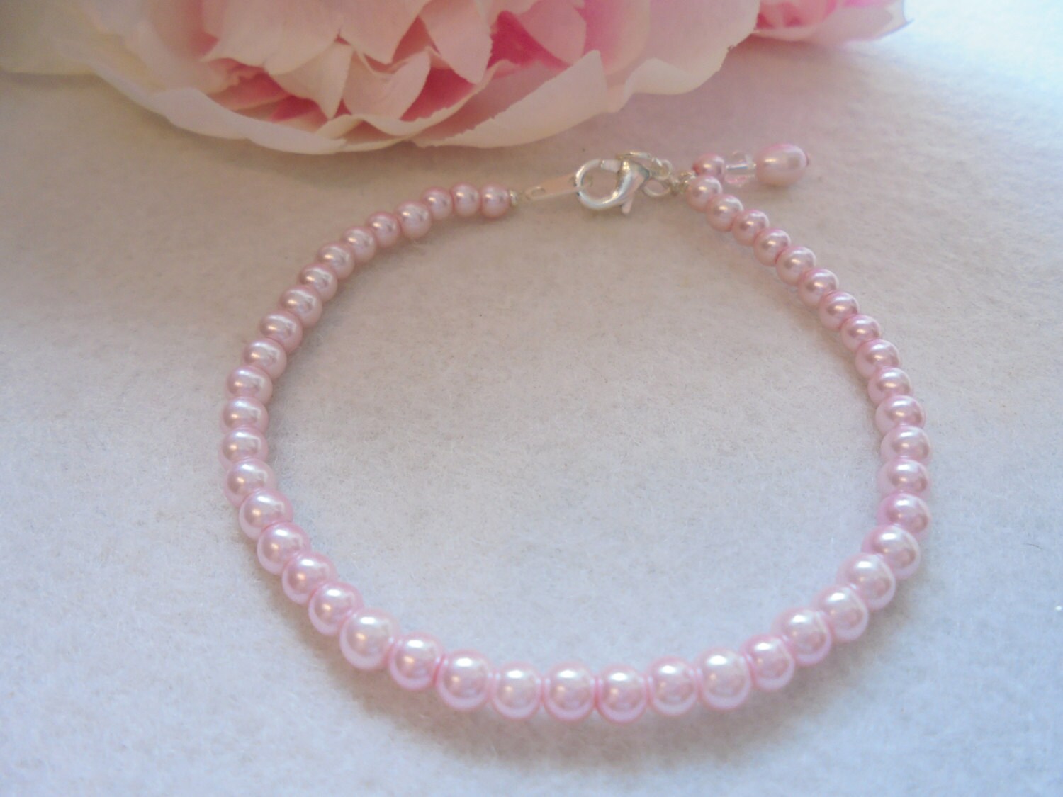 Child Ankle Bracelet Little Girl Ankle Bracelet Pink Pearl