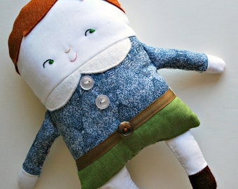 Brown Hair Two-Faced Friend Flip Boy Doll Dressed in Liberty Of London Fabrics