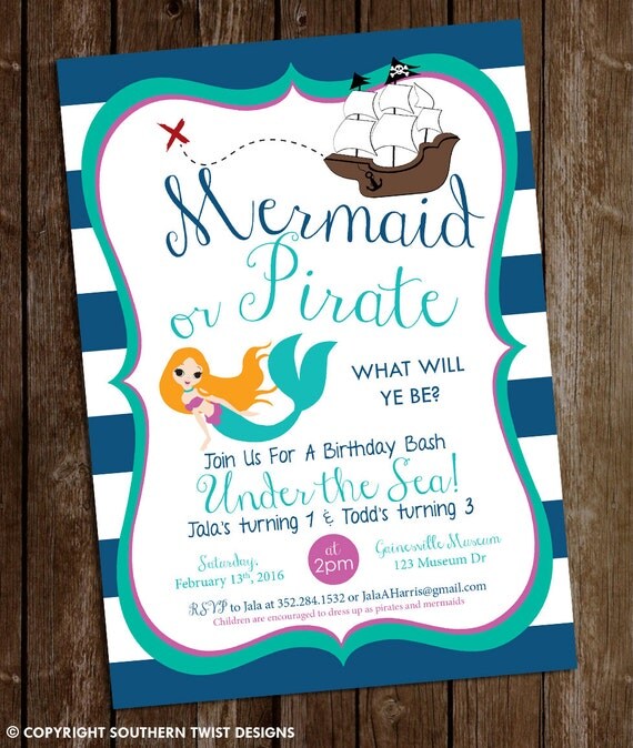 mermaid invitations free birthday printable Pirate & Mermaid Birthday Invitation Pirate Mermaid and