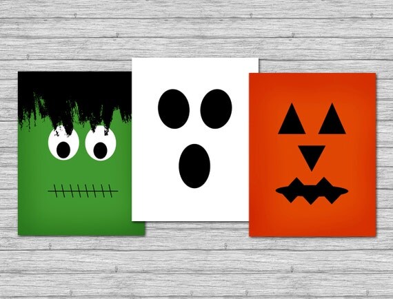 Items similar to Halloween Prints - Frankenstein, Ghost, Jack O ...