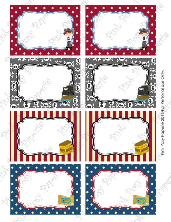 Printable Pirate Birthday Party Food Labels Instant Download