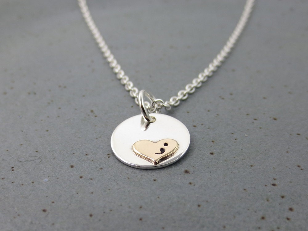 Semicolon Necklace Gold Heart Semicolon By Stampedunderthemoon