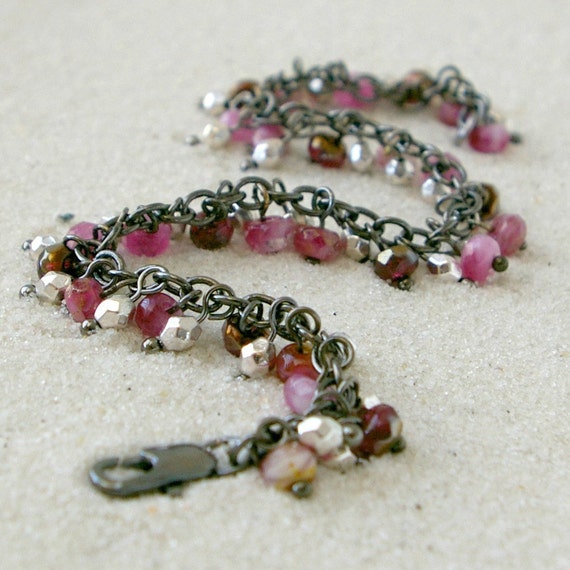 Boho Bead Bracelet Gift Idea for Wife Pink Dangle Bracelet
