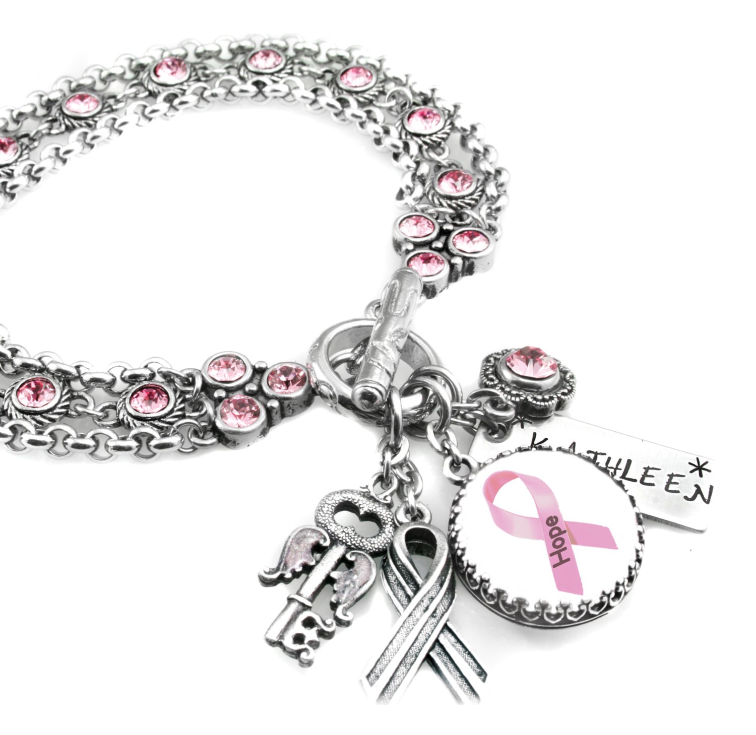 Breast Cancer Bracelet Crystal Charm Bracelet Pink Ribbon