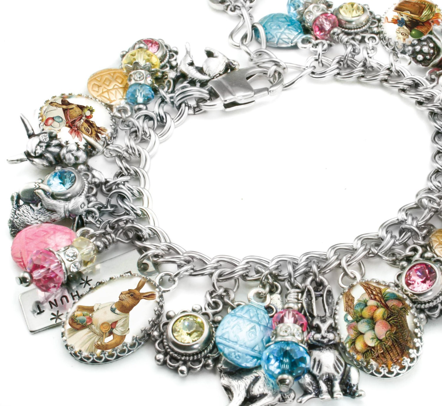 Easter Charm Bracelet Easter Jewelry Bunny by BlackberryDesigns