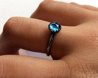 London blue topaz ring, Delicate ring, stacking ring, gemstone ring, Solitaire ring, Sterling silver ring, boho silver ring - Divine R2156