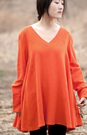 Long sleeves tunic/shirt - Flared tunic - V neck shirt - Spring / autumn - Asymmetrical tunic - Linen tunic shirt - Made to order