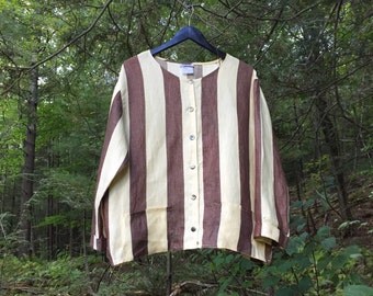 100% Linen brown and Cream Stripped Jacket