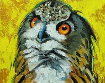 Owl painting 126 12x12 inch original oil painting by Roz