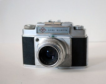 1950s German Camera, Agfa Ambi Silette, Vintage 35mm Film Camera, Range Finder, 50mm Lens, Leather Case, Photography Equipment, Industrial