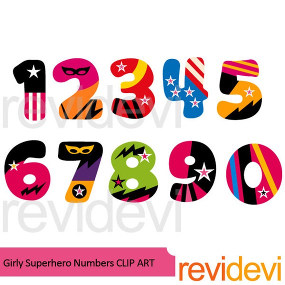 Numbers clip art Girly Superhero Numbers clipart Cute
