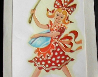 1940s Retro Kitchen DURO Decal Transfer Lady Polka Dot Red Dress Bowl Spoon Crafts Scrapbooking