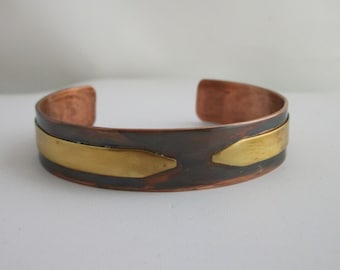 Antiqued copper and brass bracelet, rustic copper jewelry - hand forged mixed metal bracelet - MEDIUM