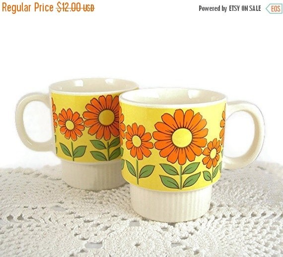 Vintage Retro Coffee Cups Set of Two Stacking by AtticDustAntiques