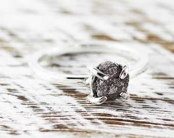Silver Engagement Ring Uncut Rough Diamond Rings