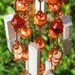 Garden Art Windchime with Tangerine Quartz, Recycled Aluminum and Copper Wrapped Ruby Red & Iridescent Orange Cat's Eye Glass Marbles