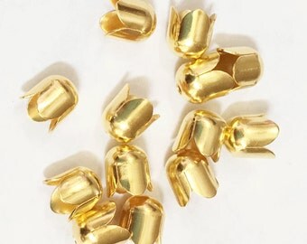 50 pcs of gold plated brass four petals bead caps 7mm, bulk gold tassel bead caps, gold end caps