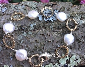 Bronze Linked Sterling Wired Pearl Bracelet