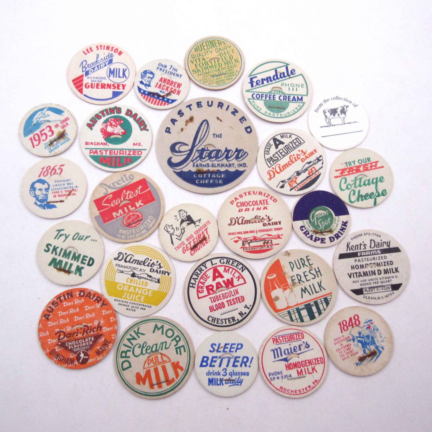 Assorted Vintage Milk Bottle Caps Set of 25 Lot E