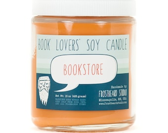 Bookstore - Book Candle - Book Lover Gift - Scented Soy Candle - Frostbeard Studio - 8oz jar