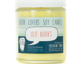 Old Books - Book Candle - Book Lover Gift - Scented Soy Candle - Frostbeard Studio - 8oz jar