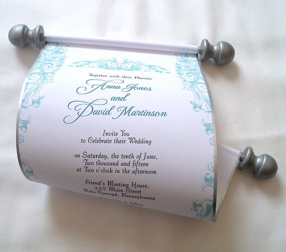 invitations wedding rings on scrolls