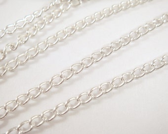 5ft Silver Plated Curb Chain Plated Iron 3.7x2.5mm Not Soldered - 5 feet - STR9047CH-S5