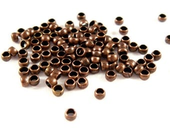 200 Crimp Beads Antique Copper Barrel Brass NF 1.5mm - 3 grams - F4022CB-AC2mm200