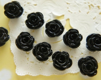 SALE 10 pcs Glossy Rose Cabochon (13mm) Black FL030