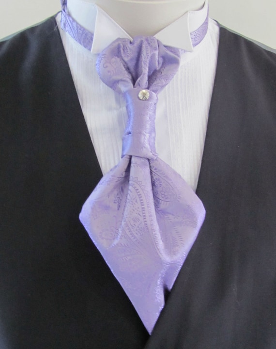 Mens Lavender Paisley Ascot Cravat Pre Tied Mens Ascot With