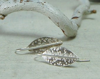 Modern Silver Leaf Earrings Sterling Silver Leaf Earrings Hooks