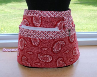 Handmade Vendor Apron Utility Craft Farmers Market Red White Paisley Teacher Apron