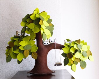 Weeping willow with owls, Felt willow tree, Children Decor , green nature,Home Sweet Home, Sweet dreams