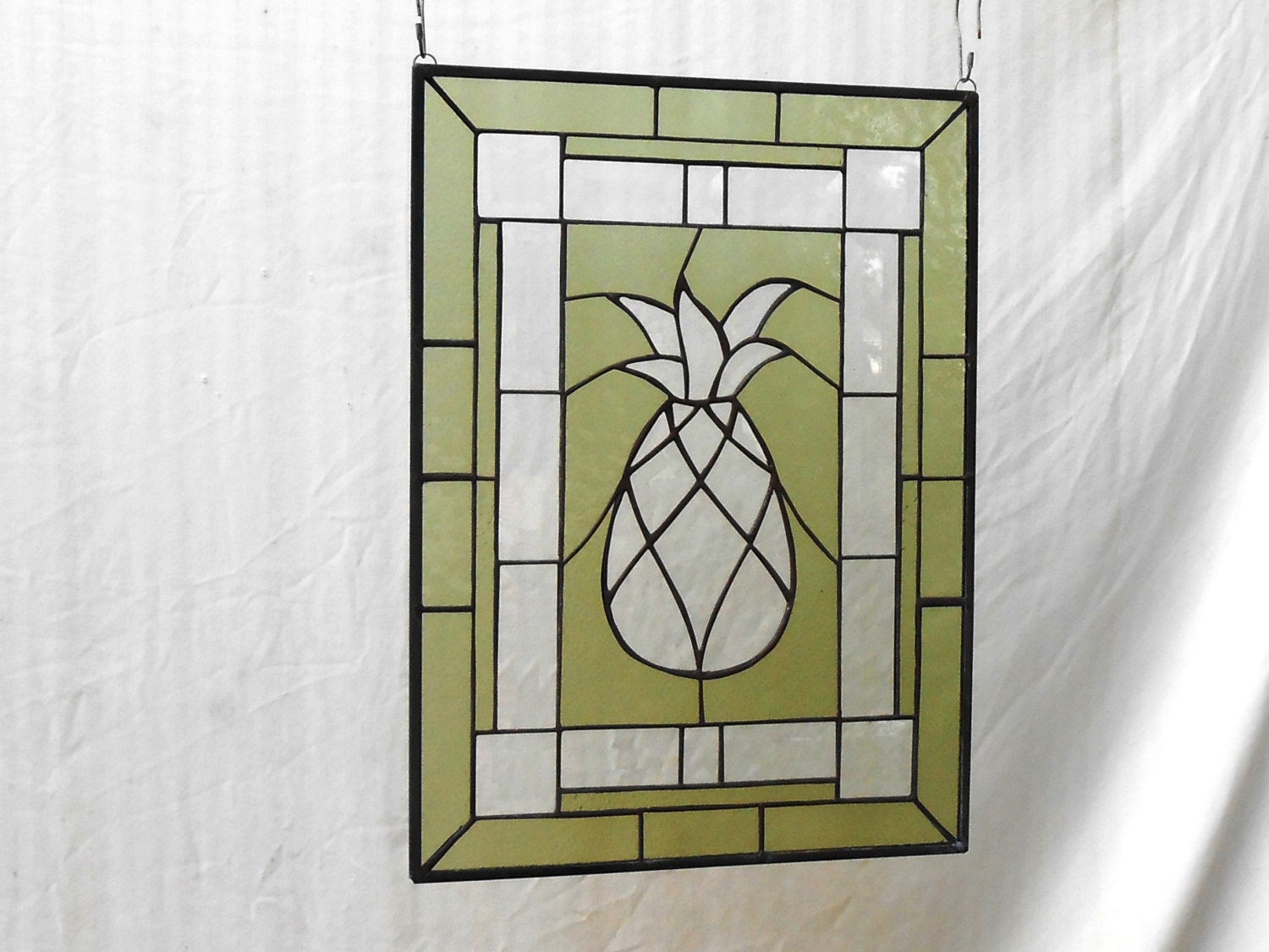 Beveled Pineapple Stained Glass Panel Unique Window by ArtfulFolk