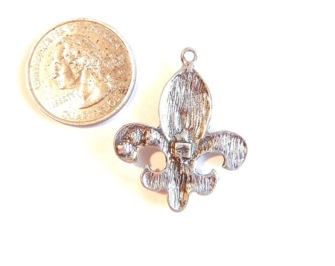 Fleur de Lis Pendant with Blue and Clear Rhinestones Silver-tone