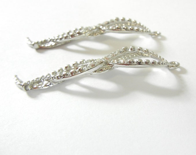 Pair of Curvy Silver-tone Textured Drop Charms Rhinestones