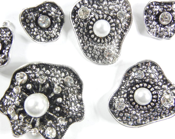 Set of 6 Abstract Floral Charms Faux Pearls Rhinestones