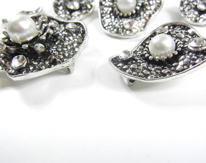 Set of 6 Abstract Floral Charms Faux Pearls Rhinestones