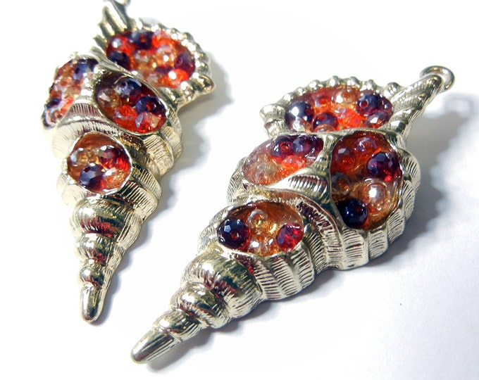 Pair of Gold-tone and Topaz Beads Seashell Charms