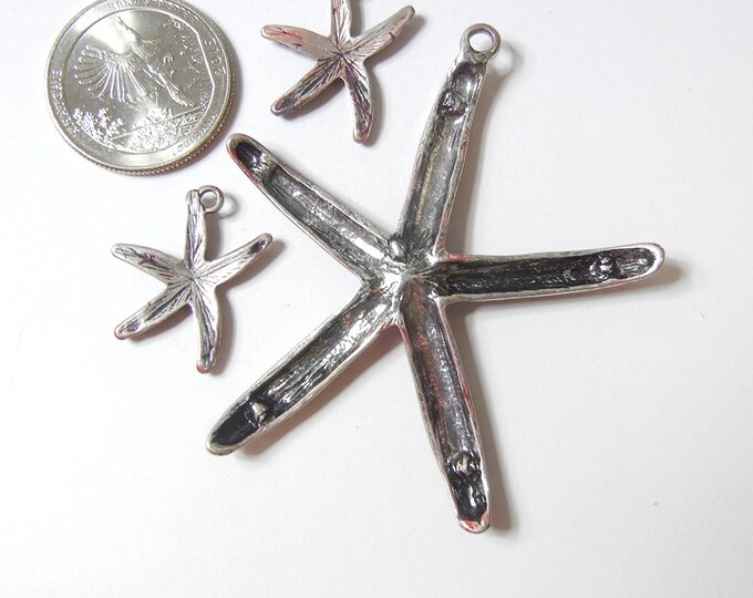 Set of Deep Red Brown Starfish Pendant and Charms Rhinestone Accents