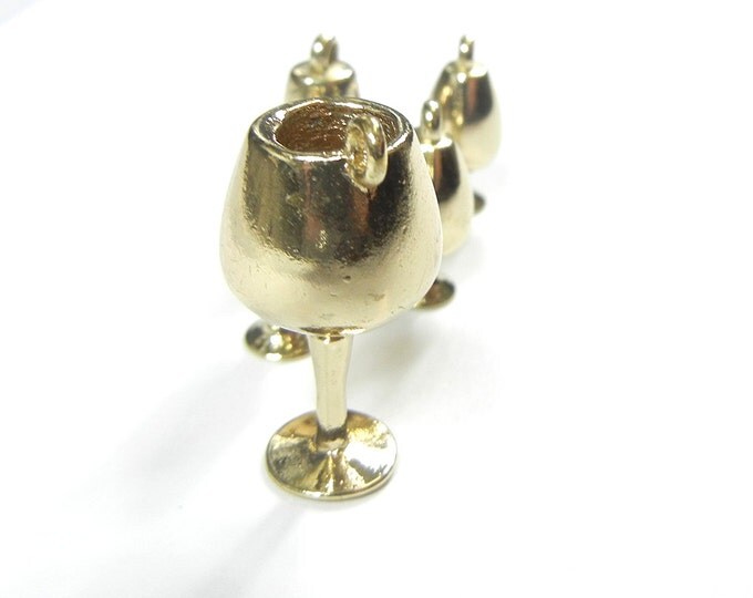 Set of 5 Dimensional Wine Cup Charms Gold-tone