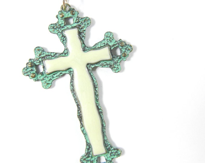 Patina Copper-tone Cross Pendant with Off-White Epoxy