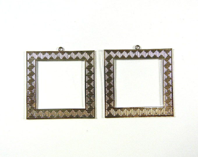 Pair of Large Flat Square Charms Roman Design Silver-tone