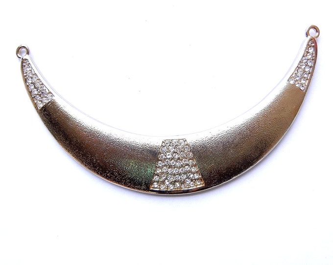 Textured Gold-tone Half Moon Bib Pendant with Rhinestones