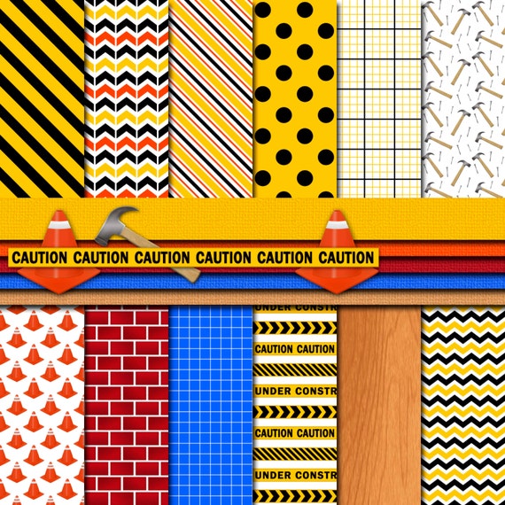 Digital Scrapbook Paper Under Construction 12 Patterns 5